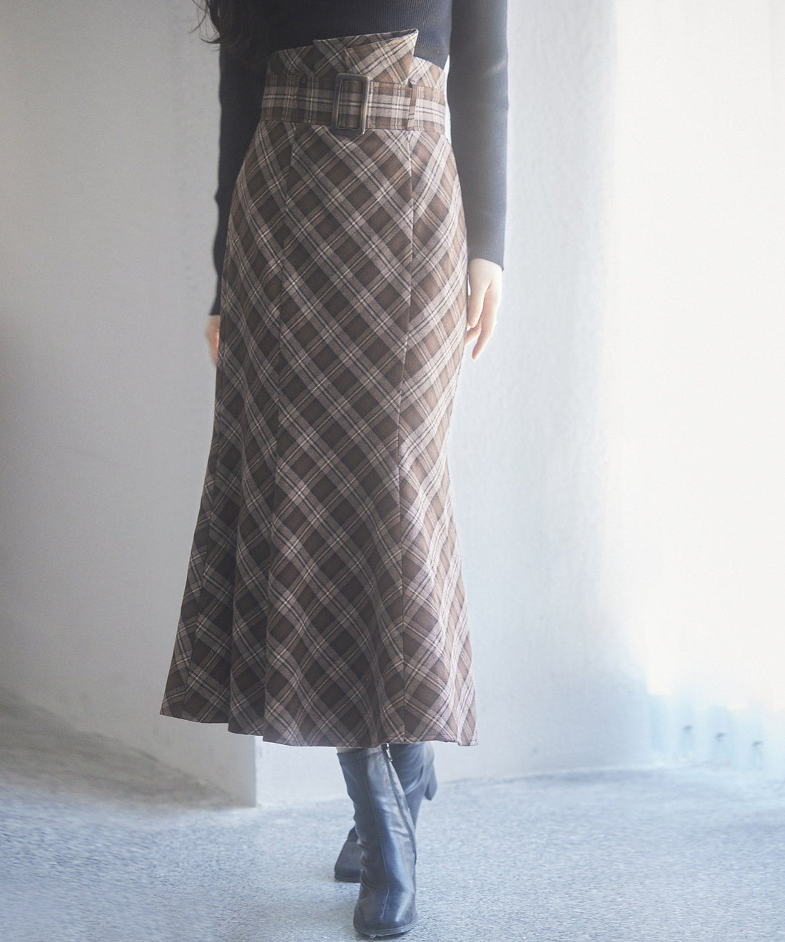 Contrast Check High-Waist Mermaid Skirt OEM ODM reference 12 - additional view 12