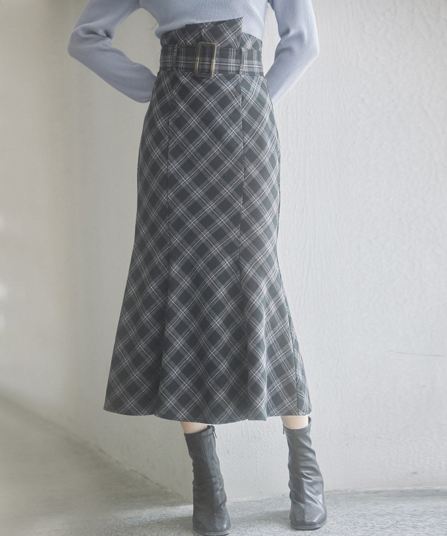 Contrast Check High-Waist Mermaid Skirt OEM ODM reference 1