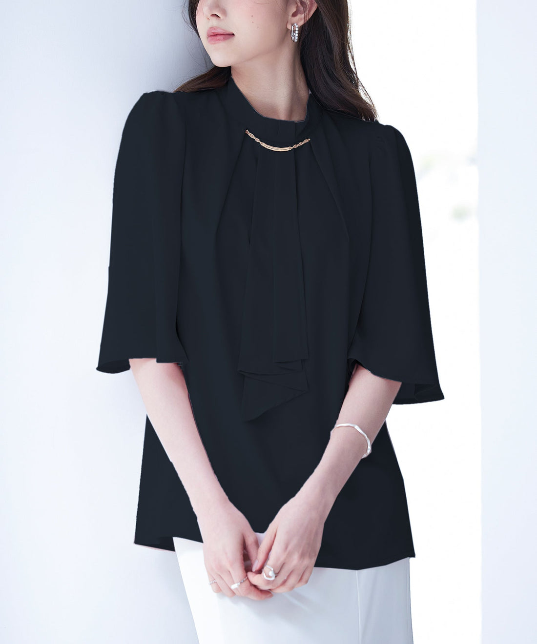Gold-Motif Bow-Tie Stand-Collar Blouse OEM ODM reference 9 - additional view 9