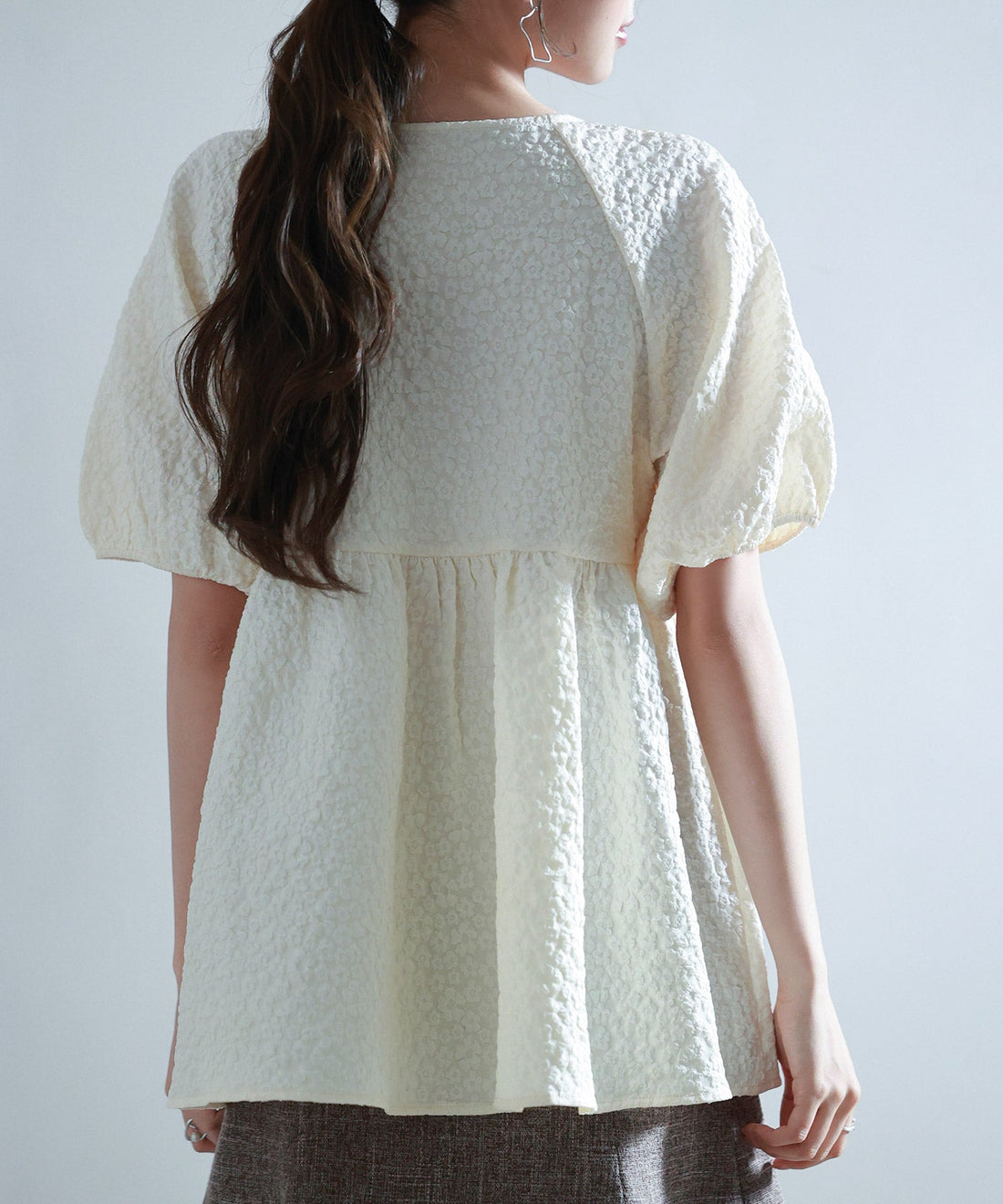 Textured Jacquard Pearl Key-Neck Blouse OEM ODM reference 13 - additional view 13