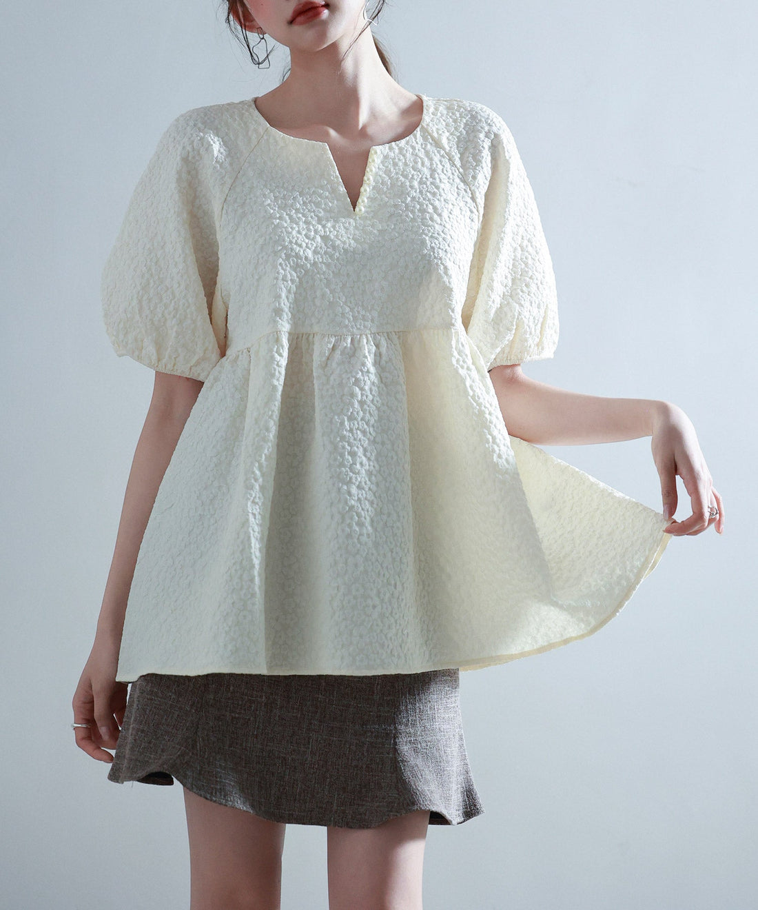 Textured Jacquard Pearl Key-Neck Blouse OEM ODM reference 15 - additional view 15