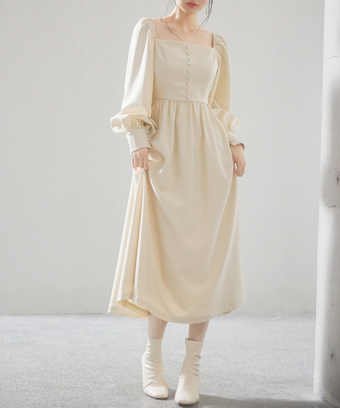 Square-Neck Gathered Flare Dress OEM ODM reference 13 - additional view 13