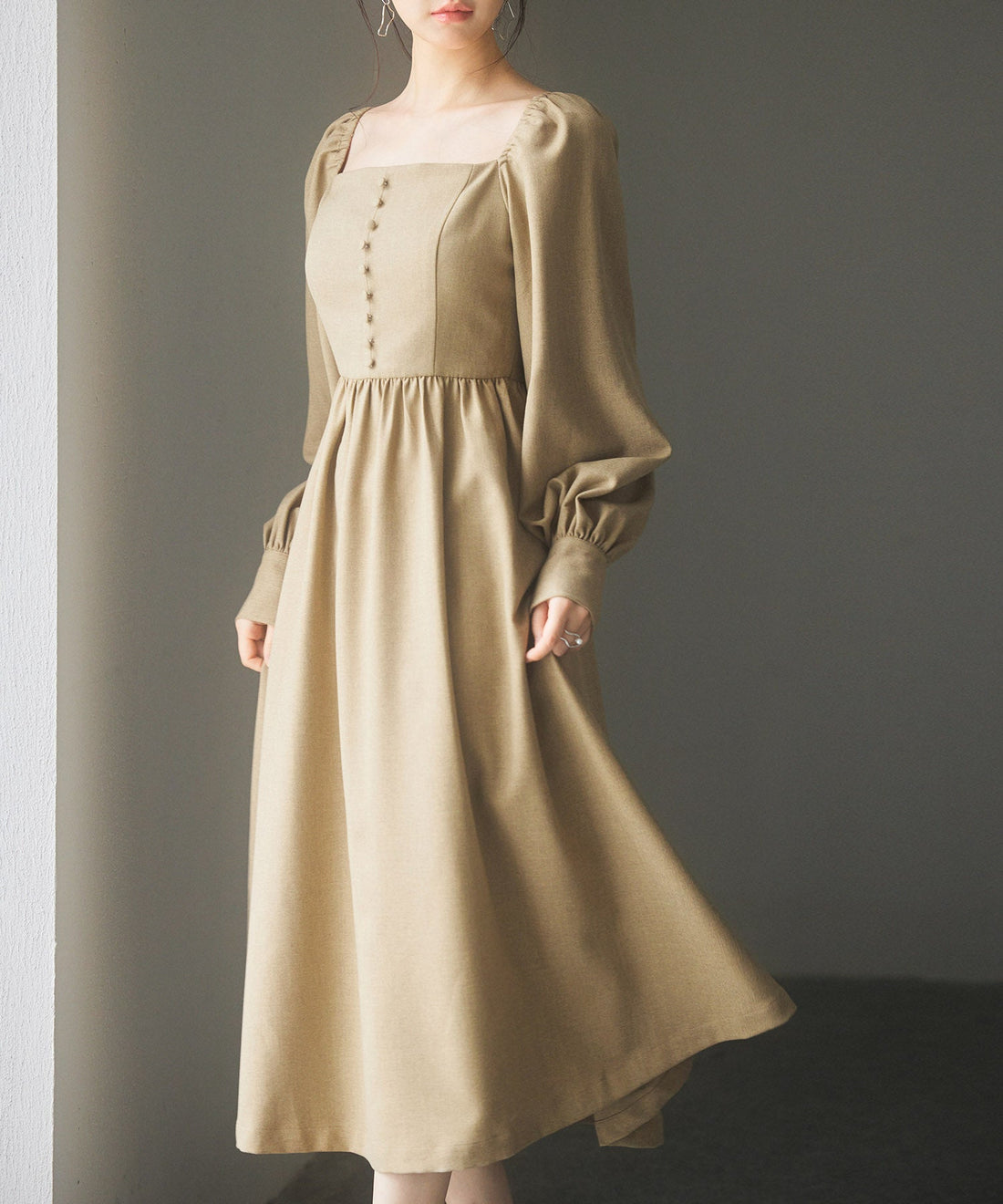 Square-Neck Gathered Flare Dress OEM ODM reference 9 - additional view 9