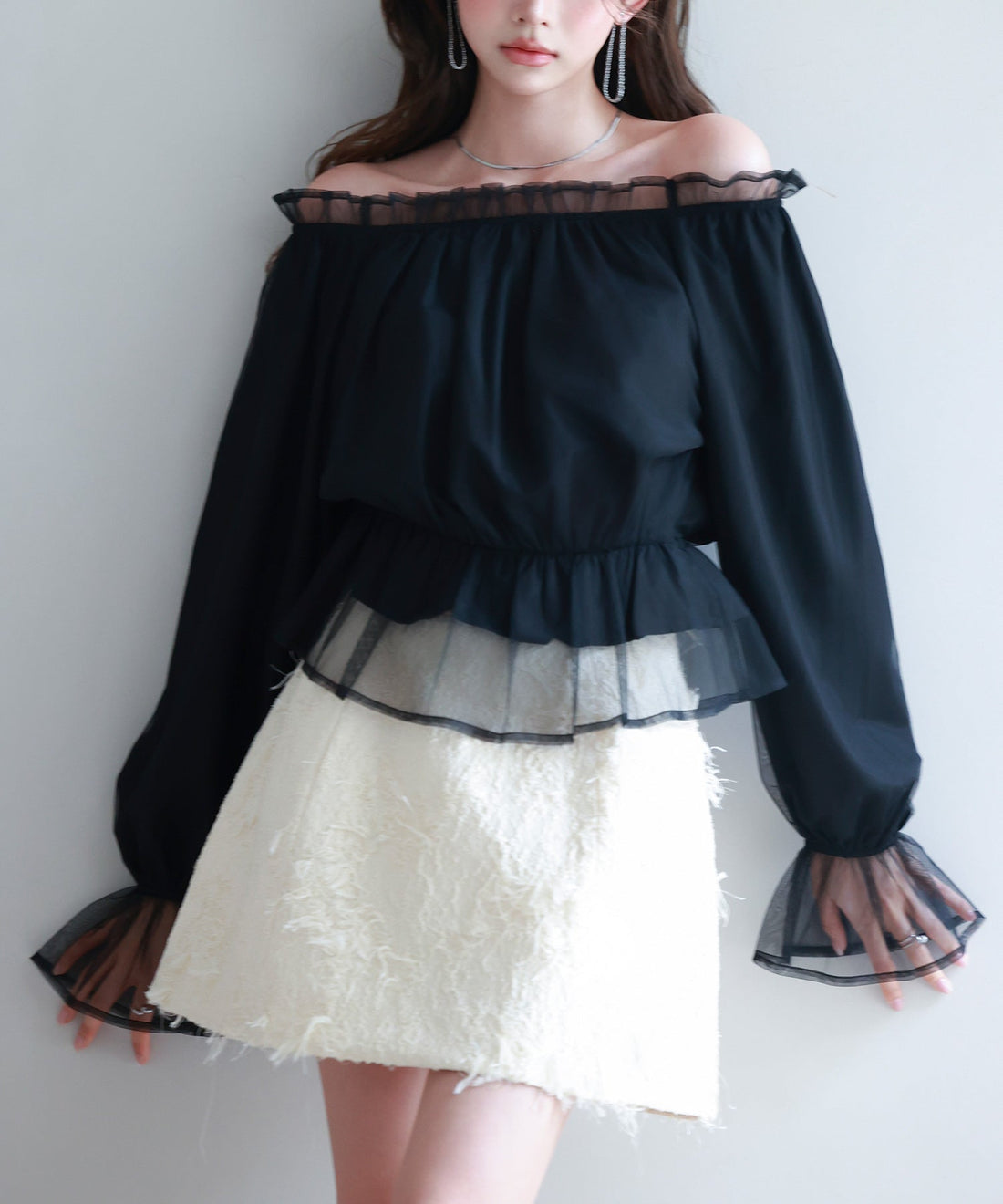 2-Way Neck Tulle Peplum Blouse OEM ODM reference 10 - additional view 10
