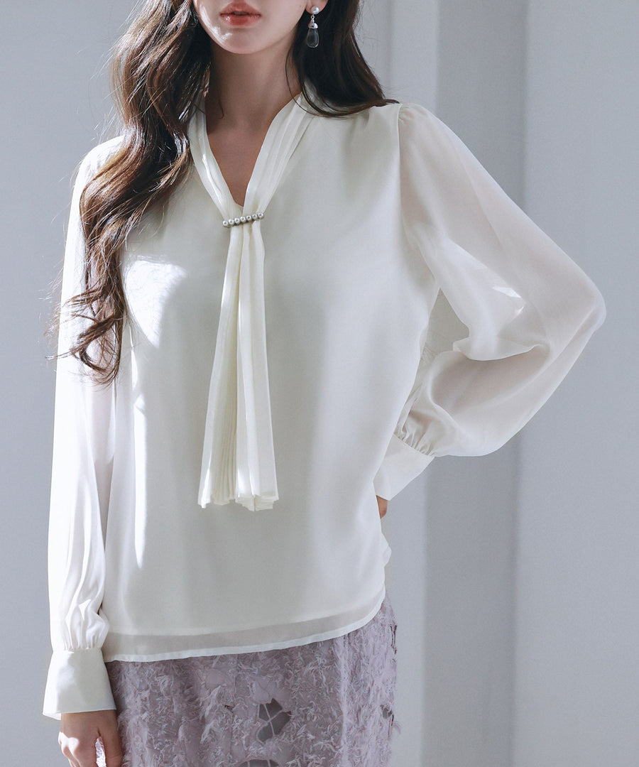 2-Way Pleated Bow Chiffon Blouse OEM ODM reference 1