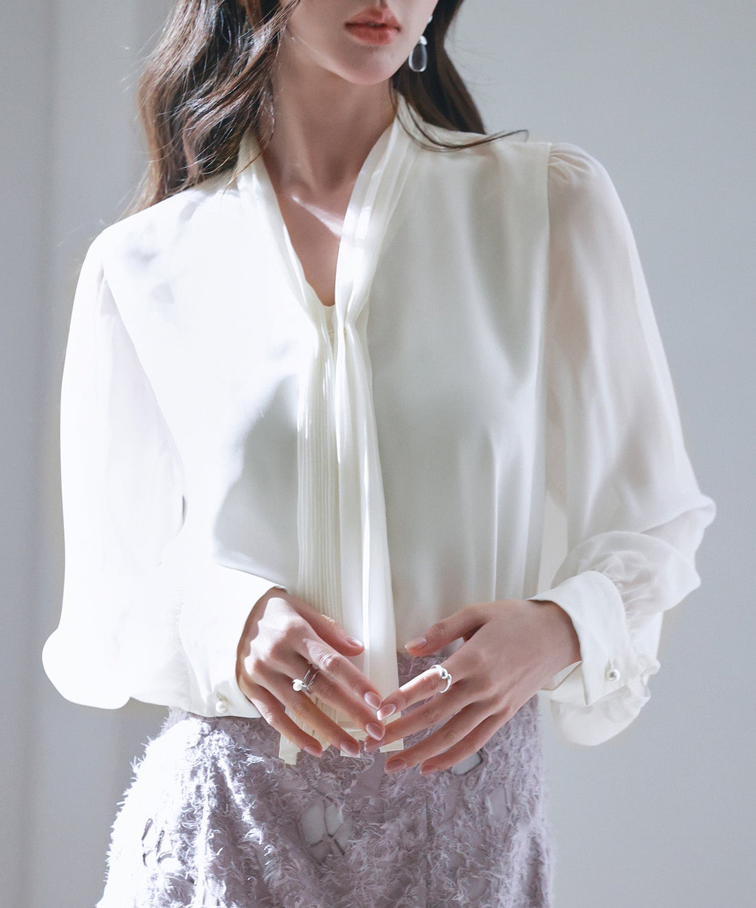 2-Way Pleated Bow Chiffon Blouse OEM ODM reference 9 - additional view 9