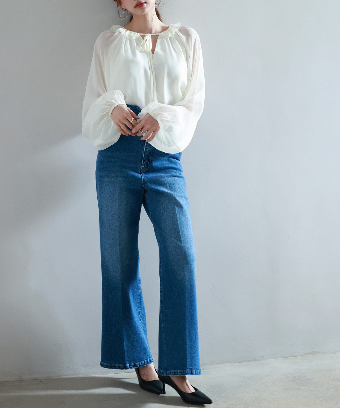 Ruffle-Neck Ribbon Chiffon Blouse OEM ODM reference 11 - additional view 11