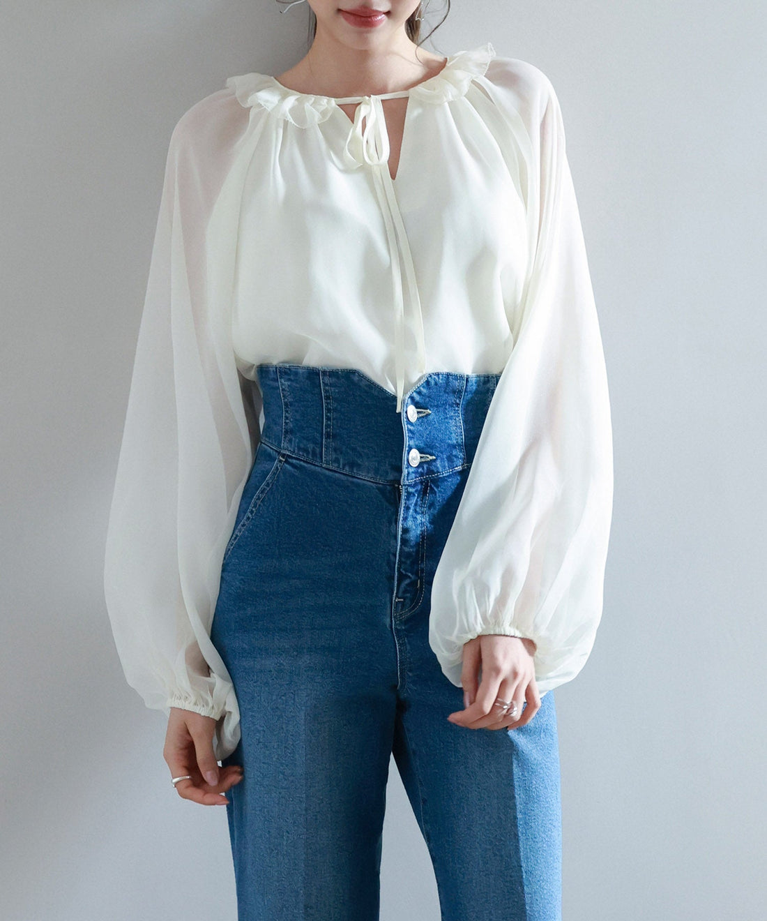 Ruffle-Neck Ribbon Chiffon Blouse OEM ODM reference 12 - additional view 12