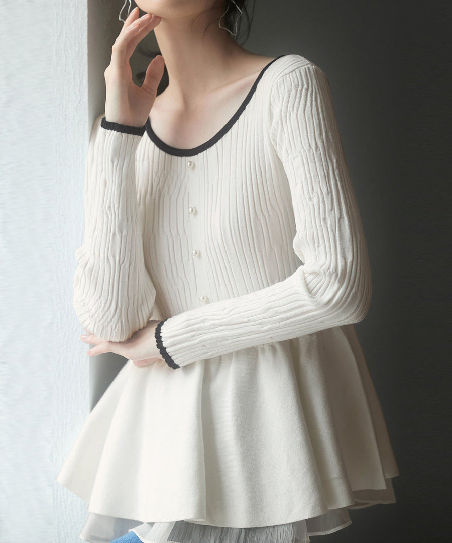 Random-Rib Peplum-Hem Knit Pullover OEM ODM reference 1