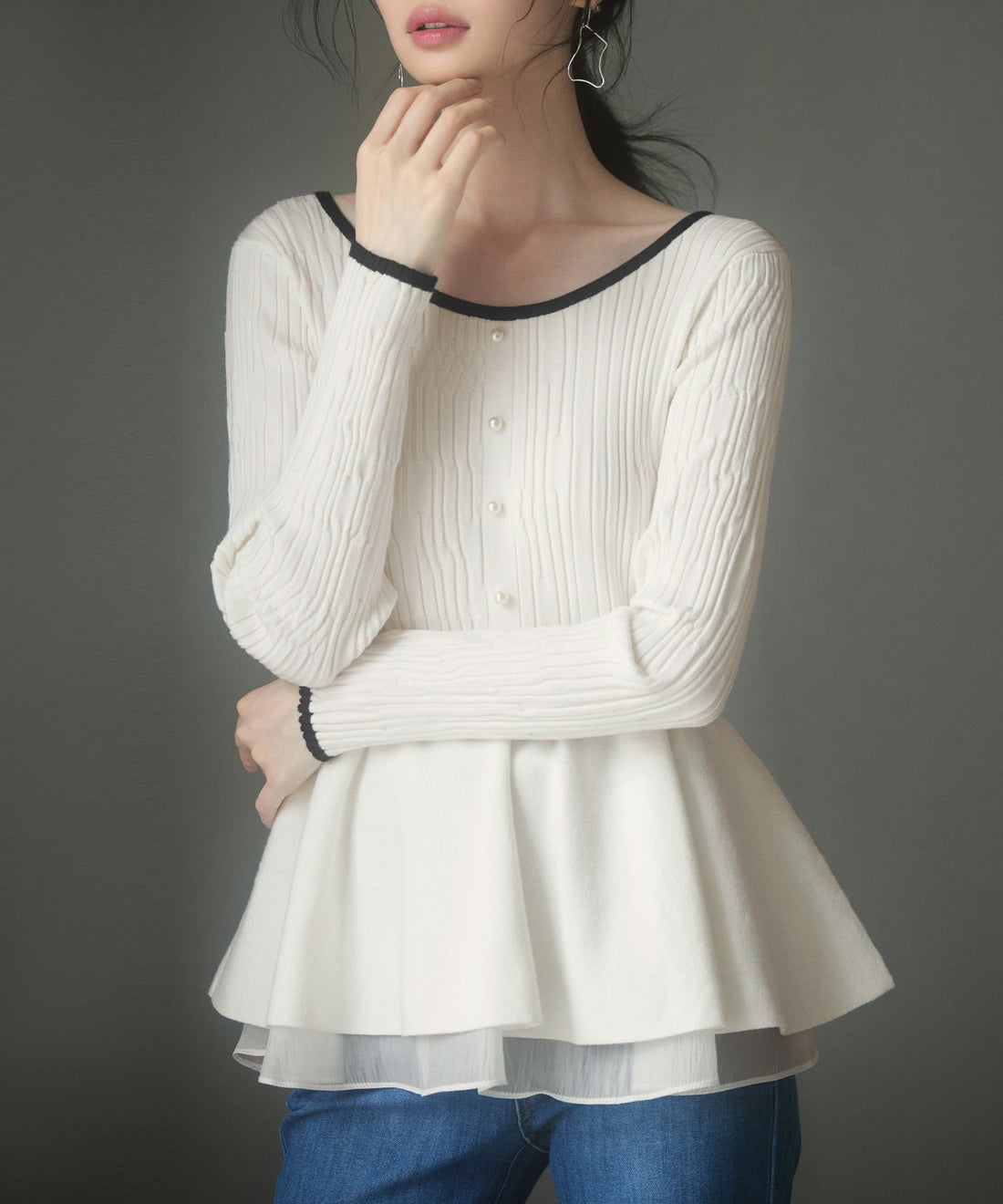 Random-Rib Peplum-Hem Knit Pullover OEM ODM reference 9 - additional view 9