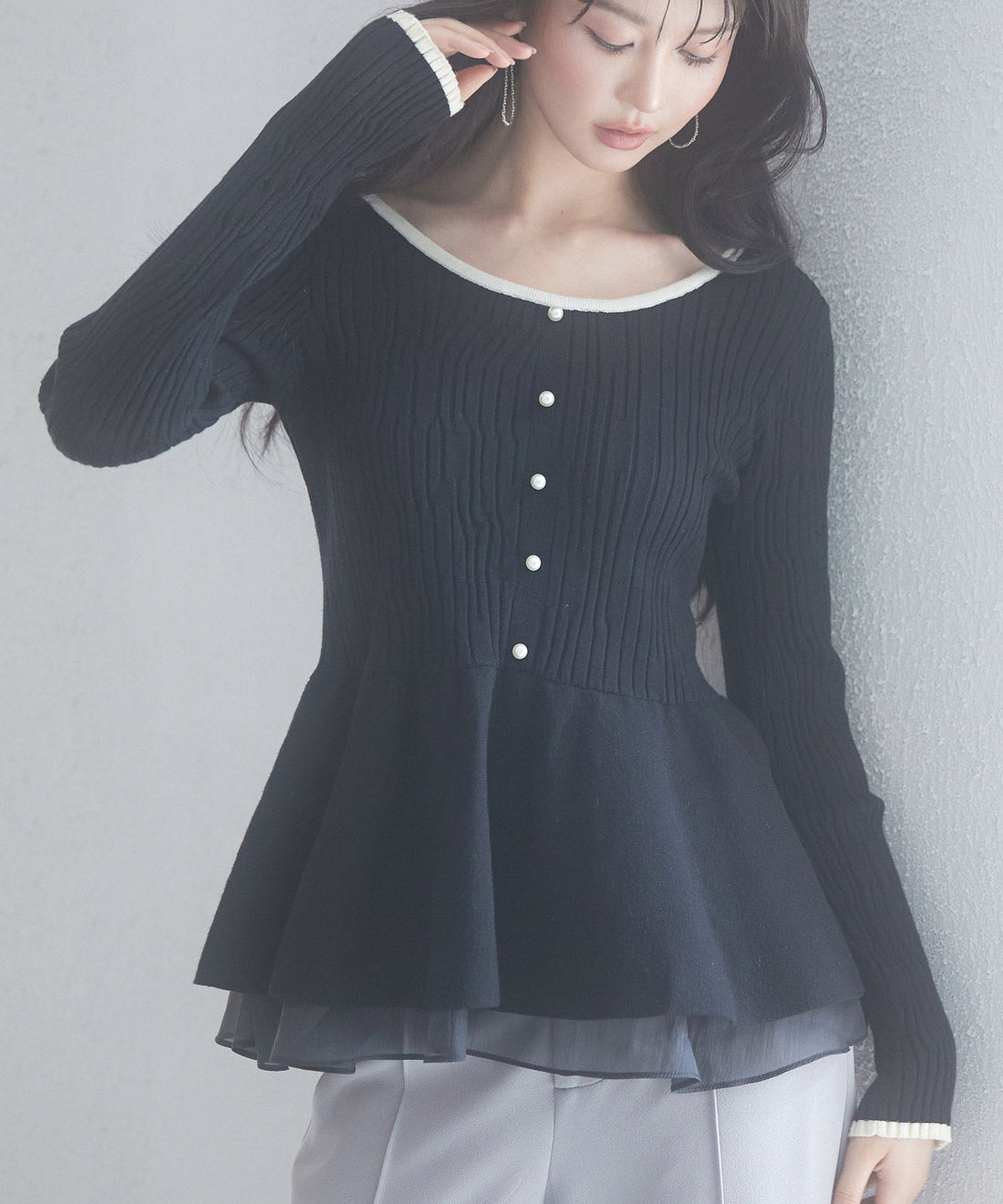 Random-Rib Peplum-Hem Knit Pullover OEM ODM reference 12 - additional view 12