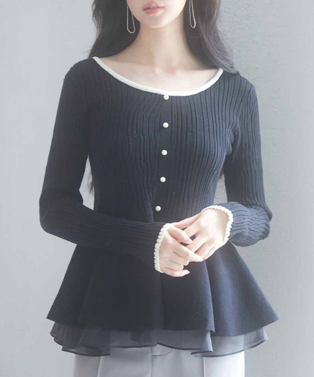 Random-Rib Peplum-Hem Knit Pullover OEM ODM reference 13 - additional view 13