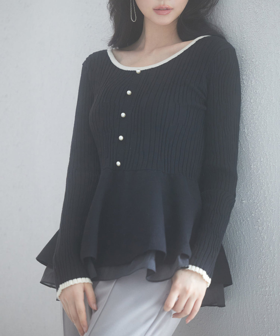 Random-Rib Peplum-Hem Knit Pullover OEM ODM reference 14 - additional view 14
