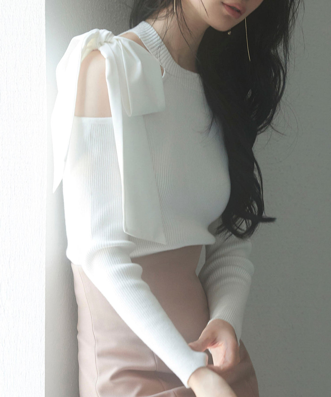 One-Shoulder Big-Ribbon Rib-Knit Top OEM ODM reference 10 - additional view 10