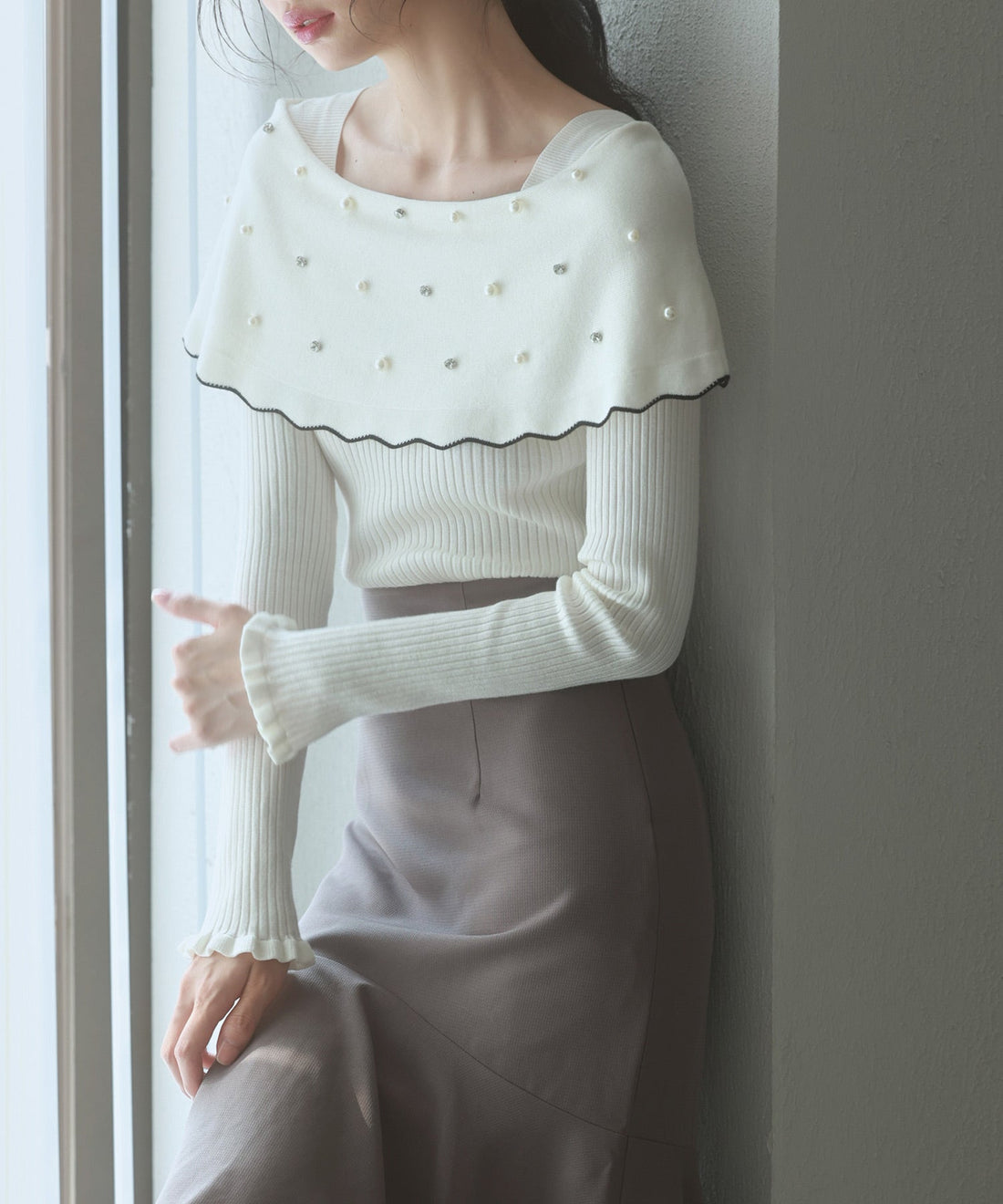 Pearl & Jewel Scallop-Collar Knit Pullover OEM ODM reference 8 - additional view 8