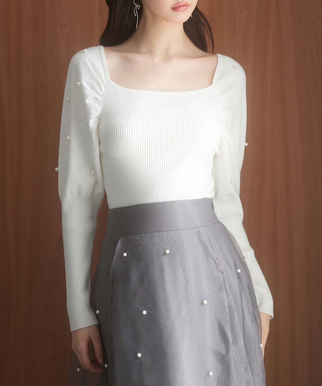 2-Way-Neck Pearl-Sleeve Fine-Knit Top OEM ODM reference 9 - additional view 9