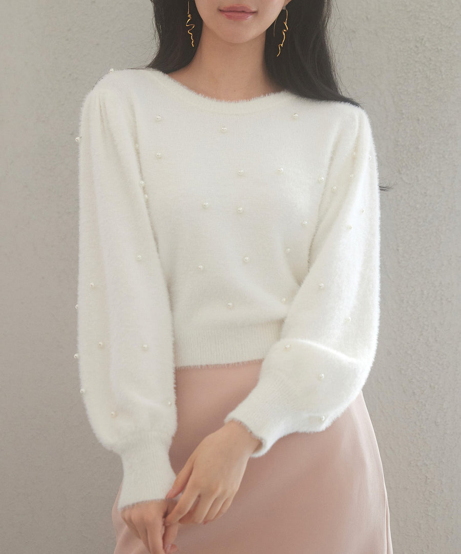 Pearl-Detail Shaggy Knit Pullover OEM ODM reference 1