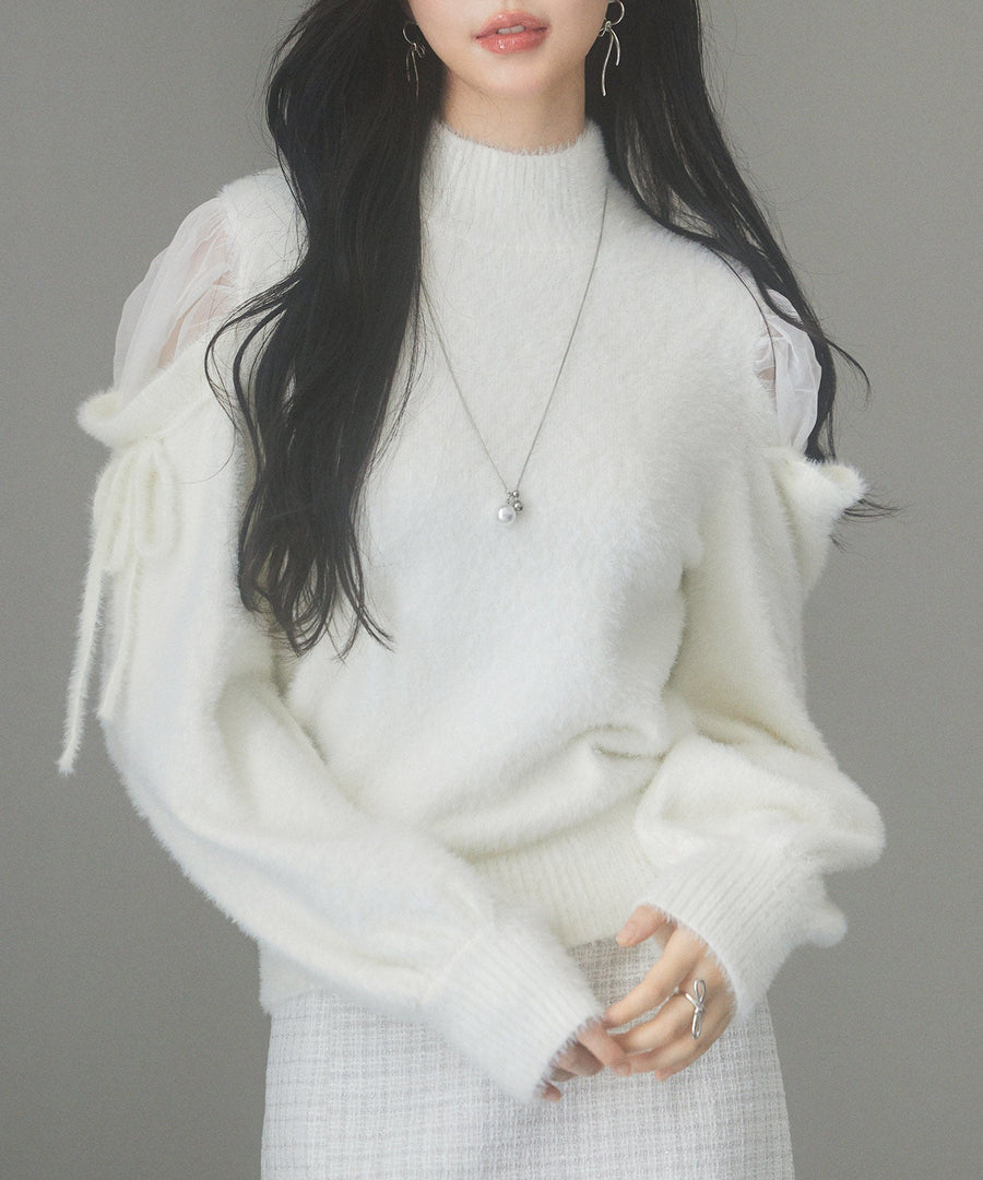 Open-Shoulder Shaggy Knit Pullover OEM ODM reference 1