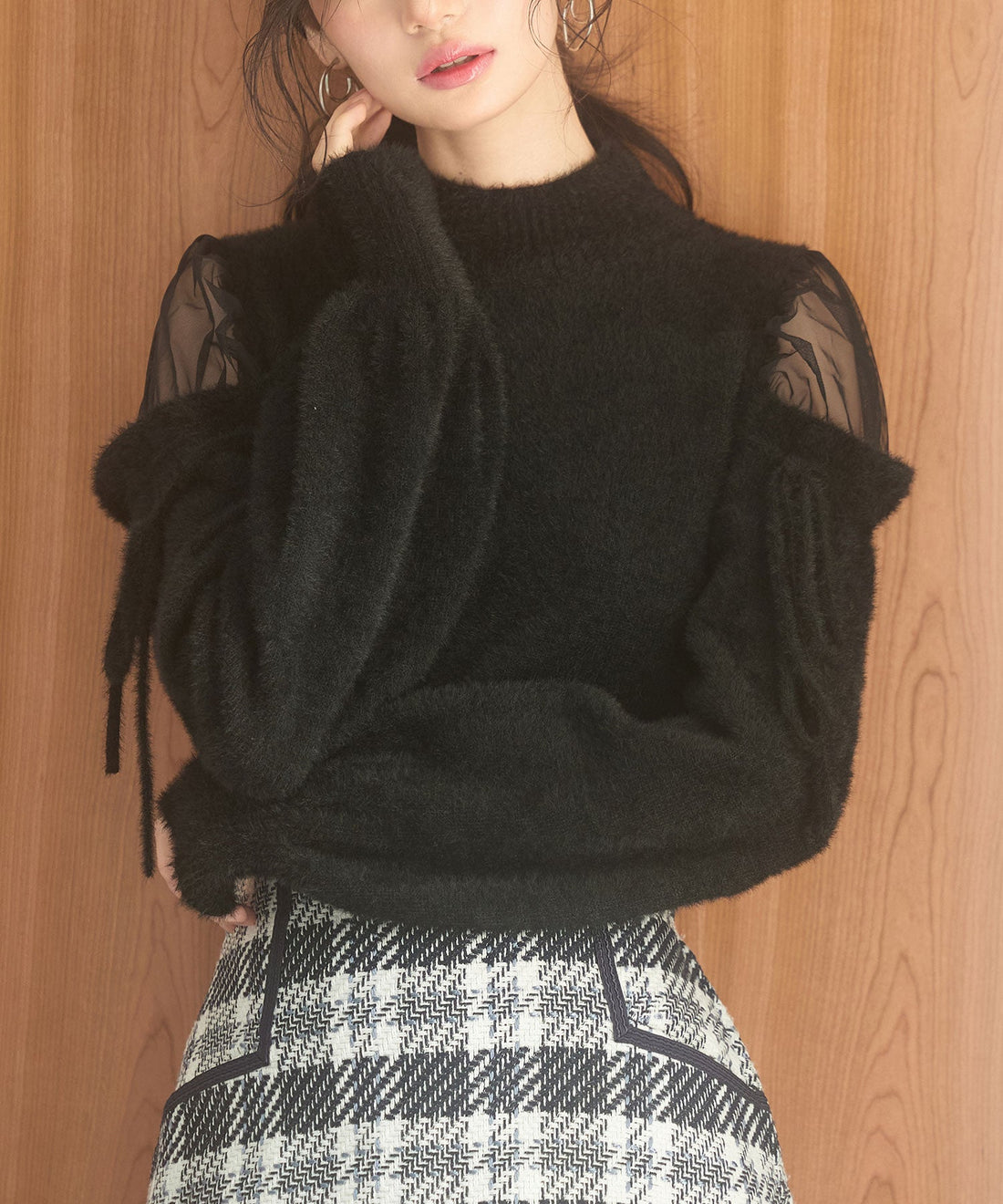Open-Shoulder Shaggy Knit Pullover OEM ODM reference 15 - additional view 15