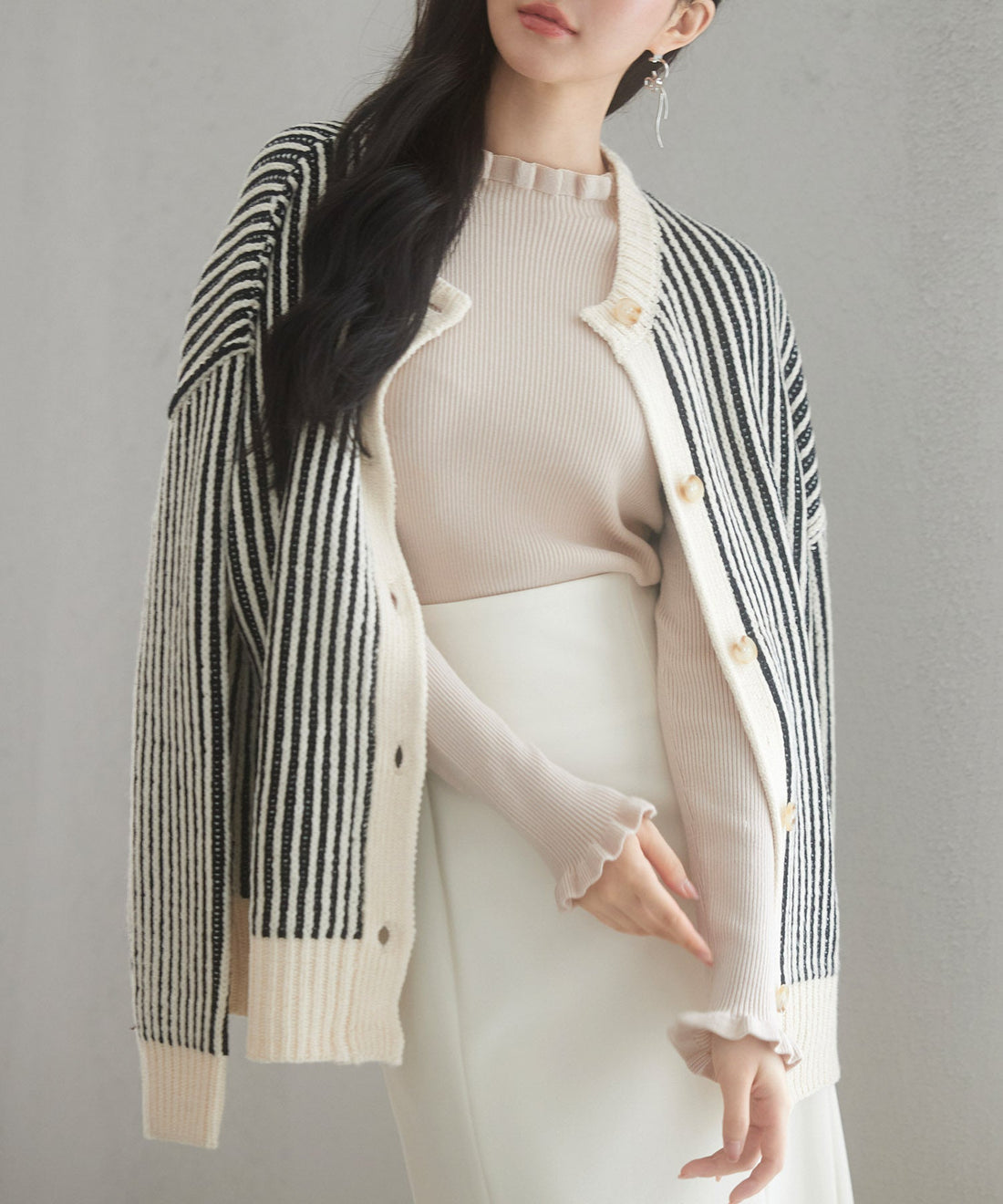 Two-Tone Striped Relaxed Knit Cardigan OEM ODM reference 11 - additional view 11