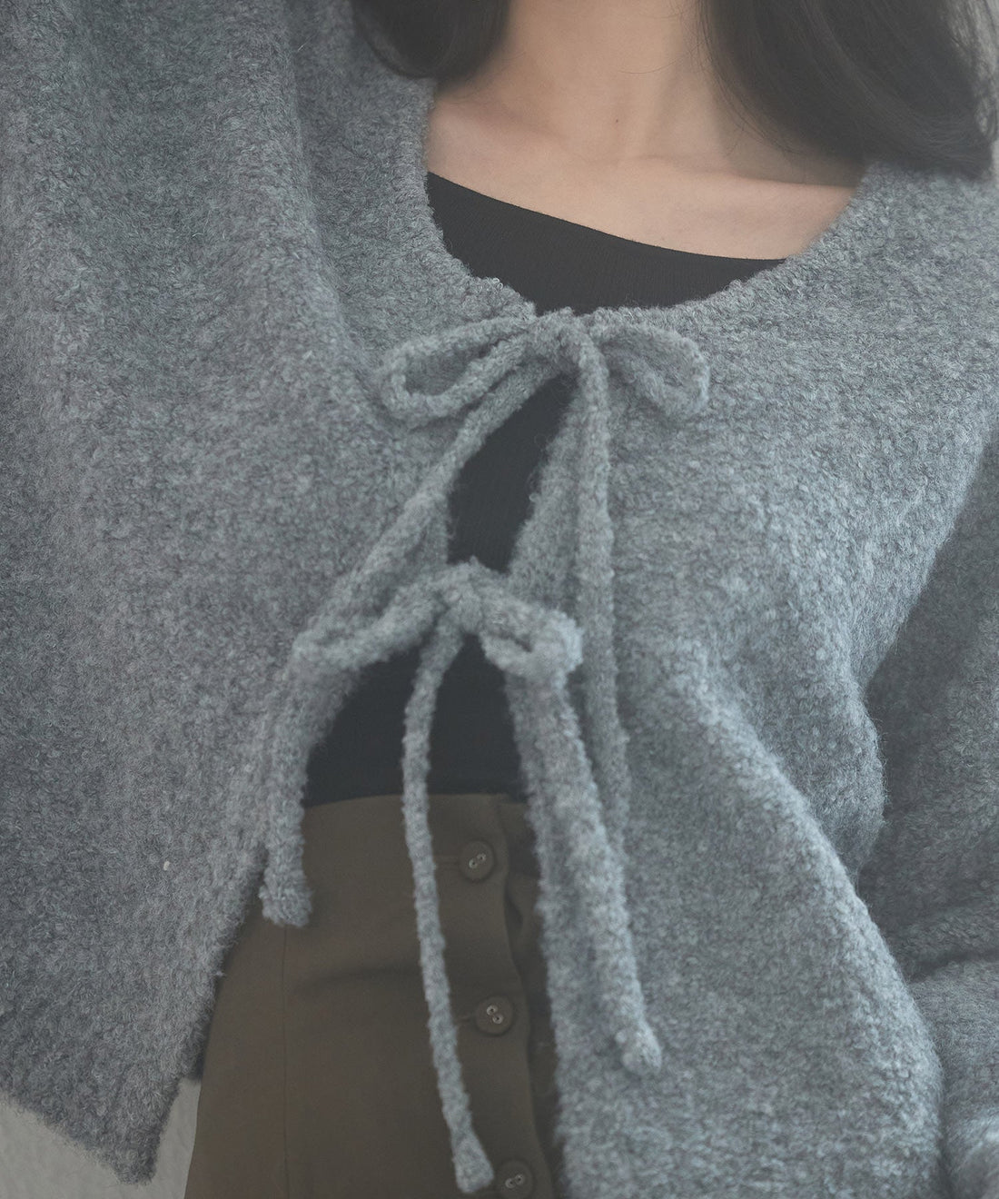 Front-Ribbon Drop-Shoulder Knit Cardigan OEM ODM reference 9 - additional view 9