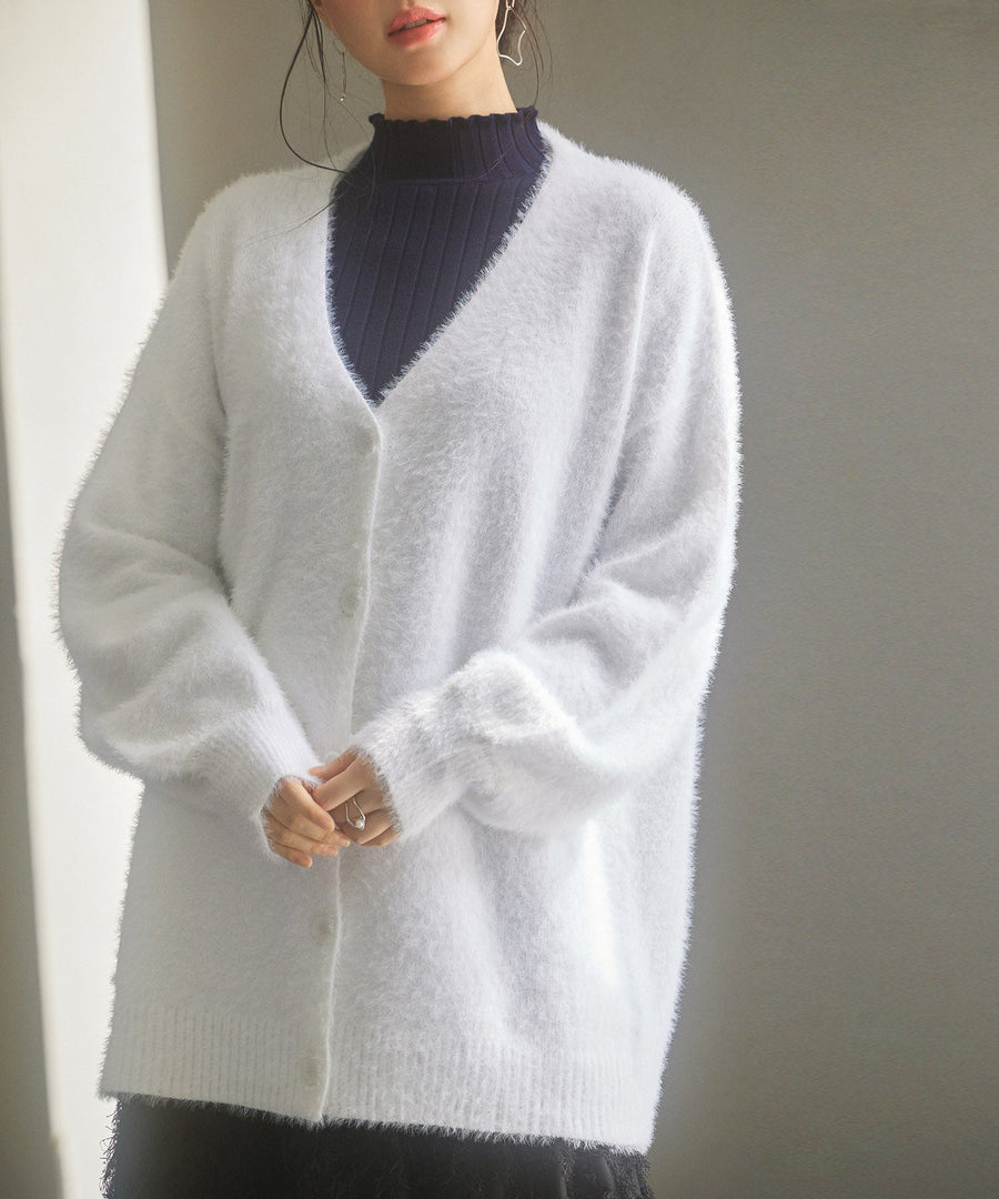 V-Neck Drop-Shoulder Shaggy Cardigan OEM ODM reference 1