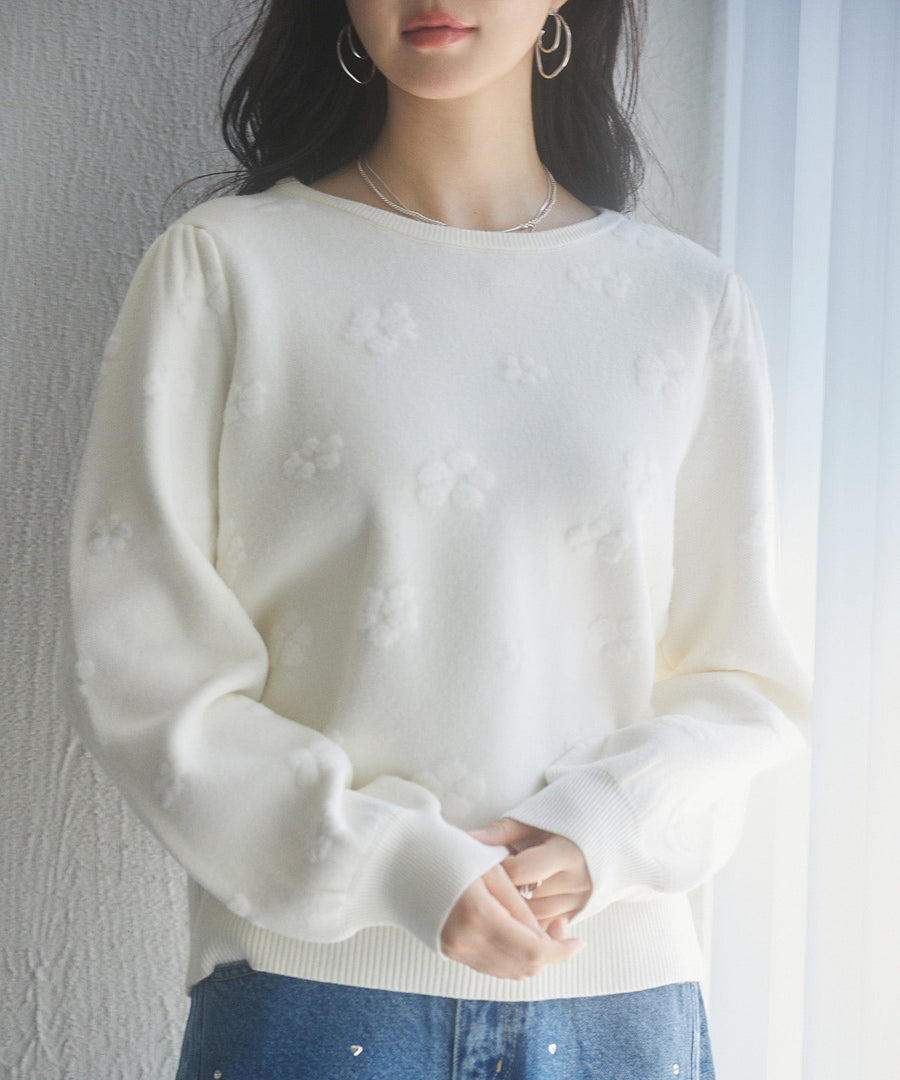 Floral-Motif Brushed Knit Pullover OEM ODM reference 1