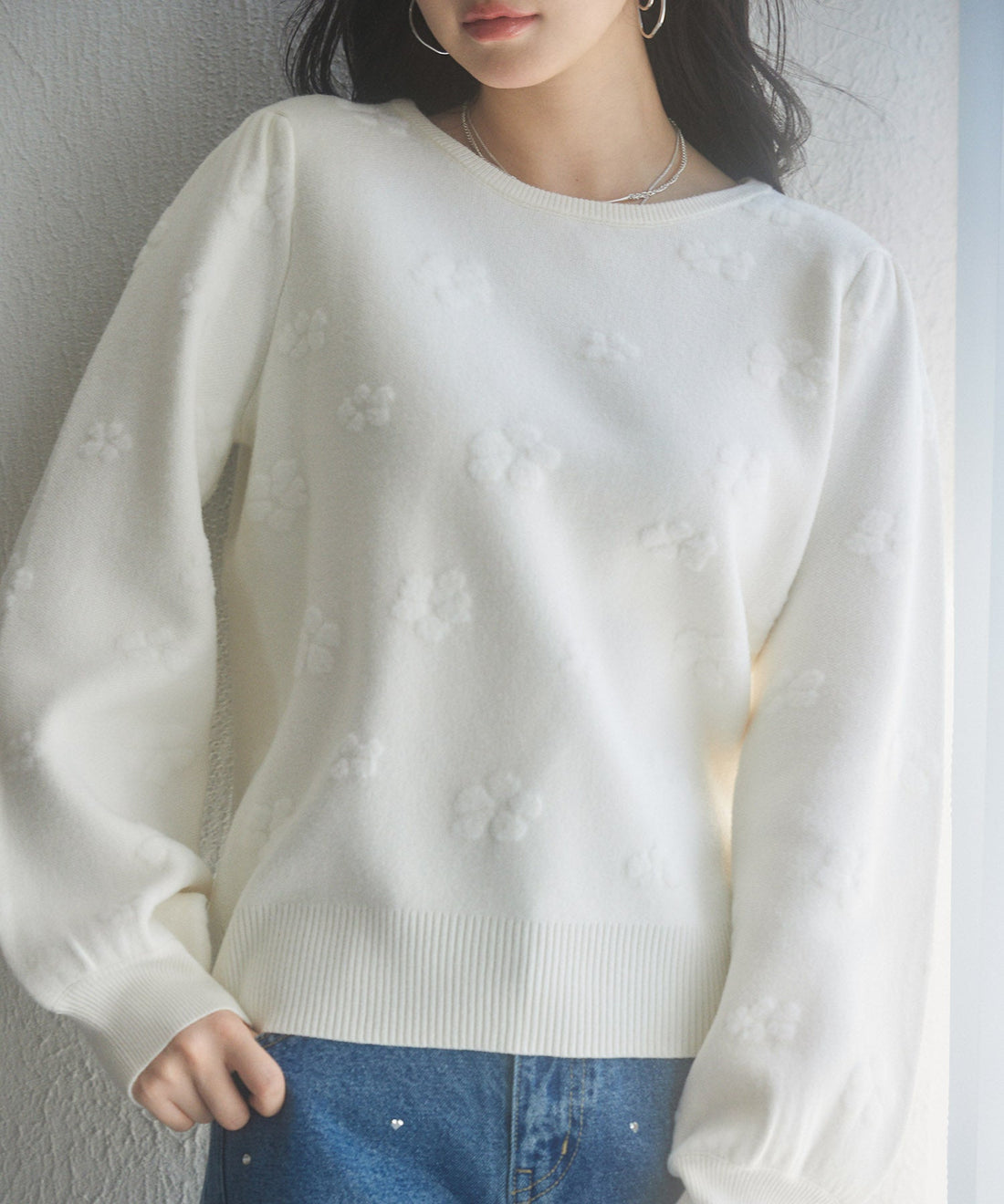 Floral-Motif Brushed Knit Pullover OEM ODM reference 8 - additional view 8