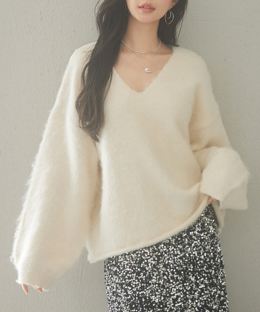 Deep V-Neck Drop-Shoulder Knit Pullover OEM ODM reference 1