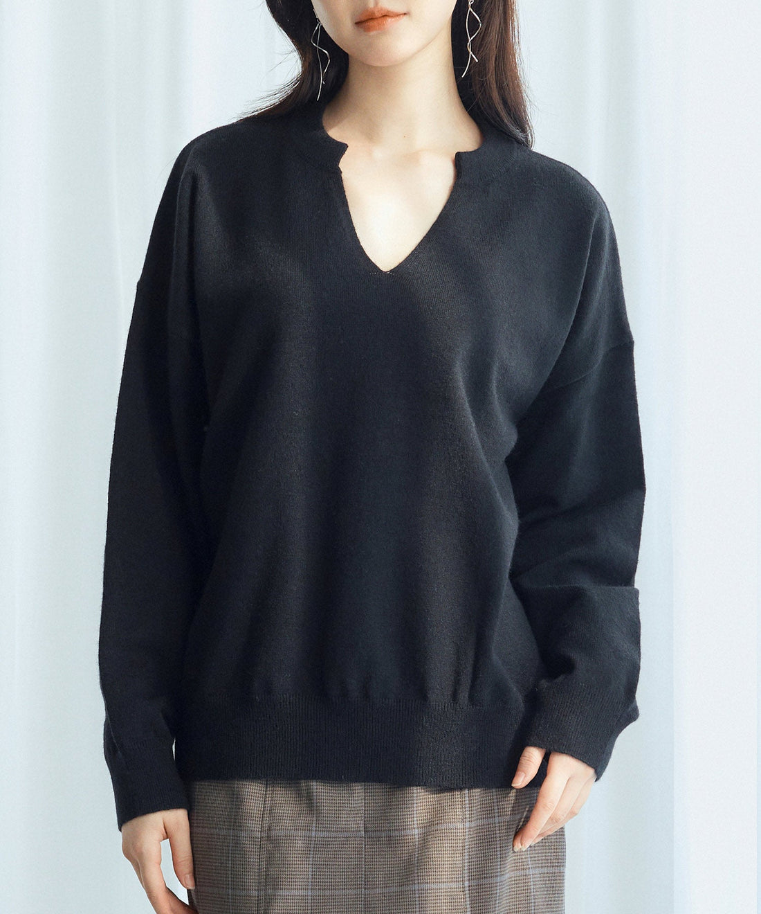 Key-Neck Drop-Shoulder Knit Pullover OEM ODM reference 13 - additional view 13