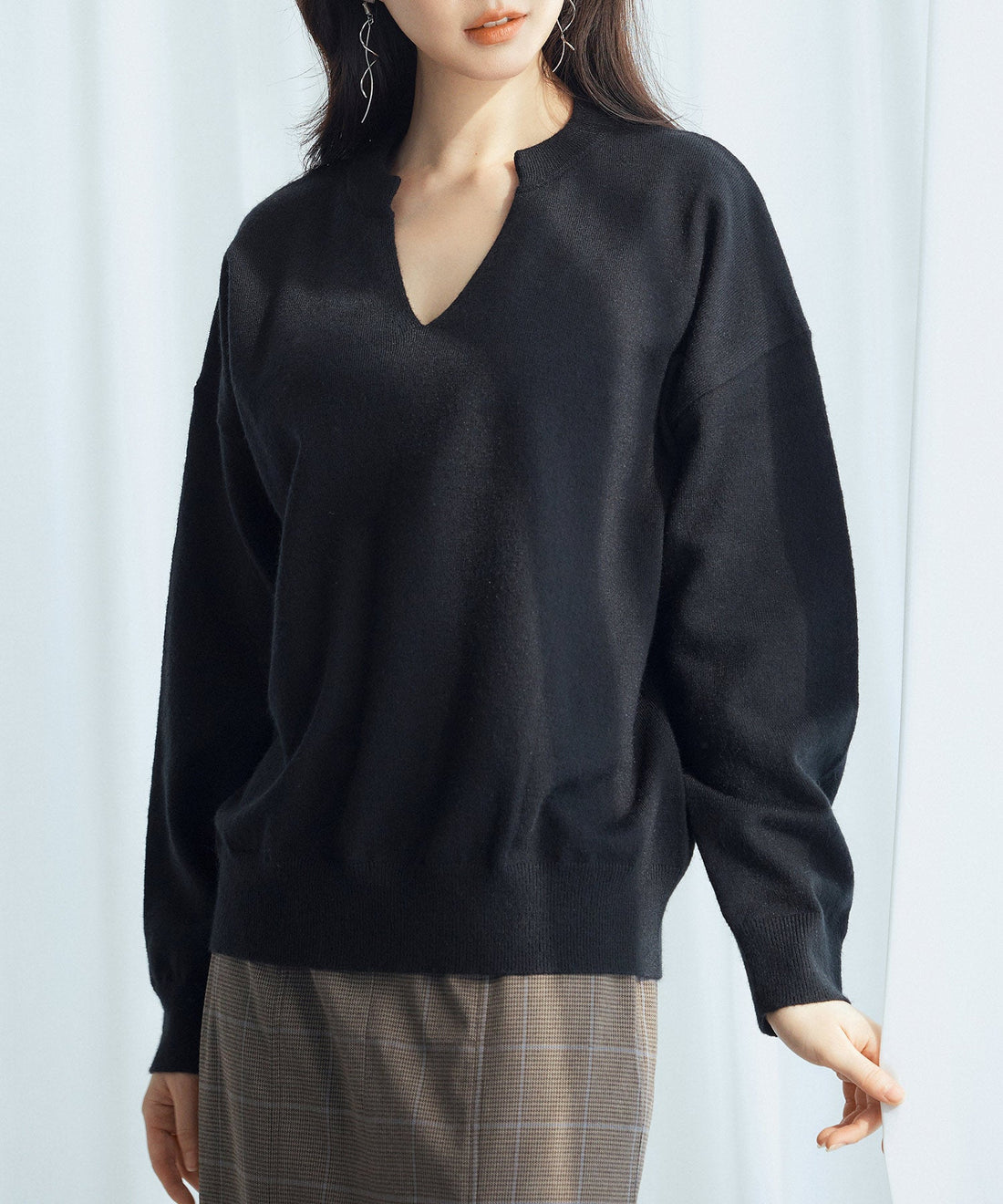 Key-Neck Drop-Shoulder Knit Pullover OEM ODM reference 14 - additional view 14