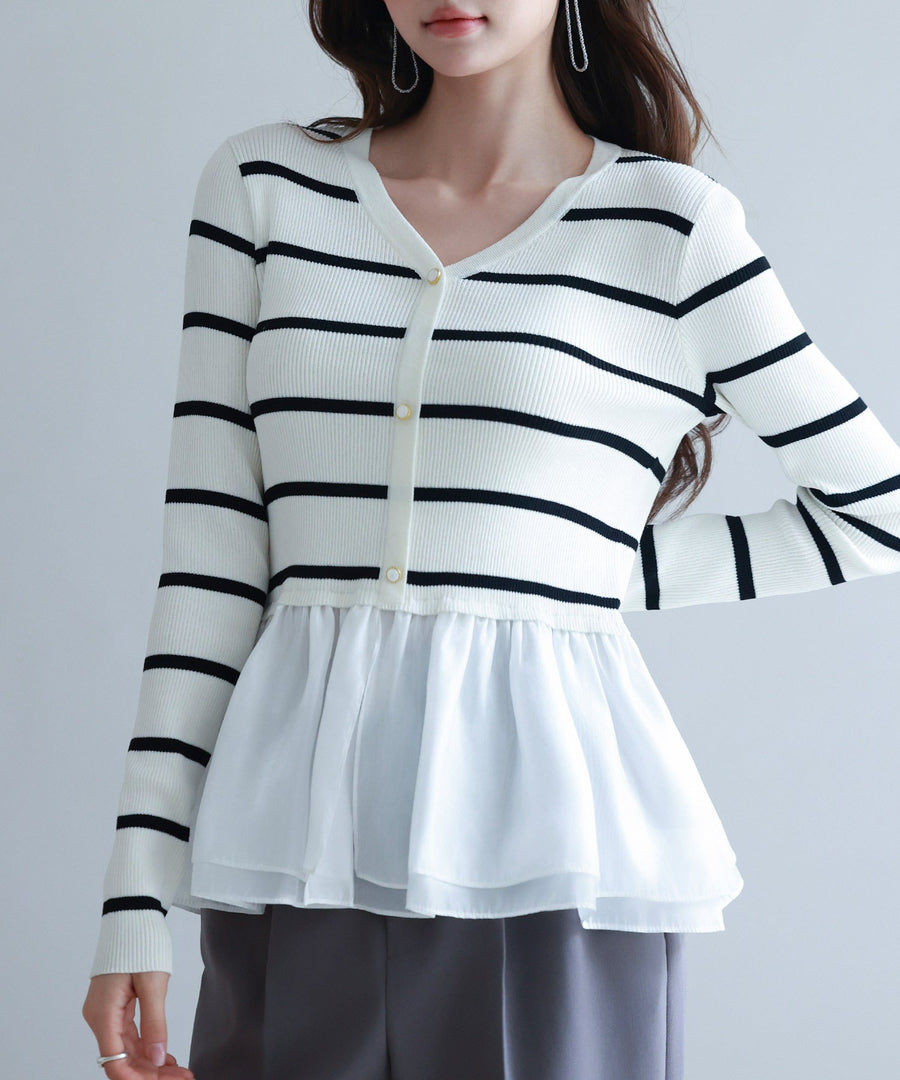 Mixed-Material Peplum-Hem Knit Pullover OEM ODM reference 1