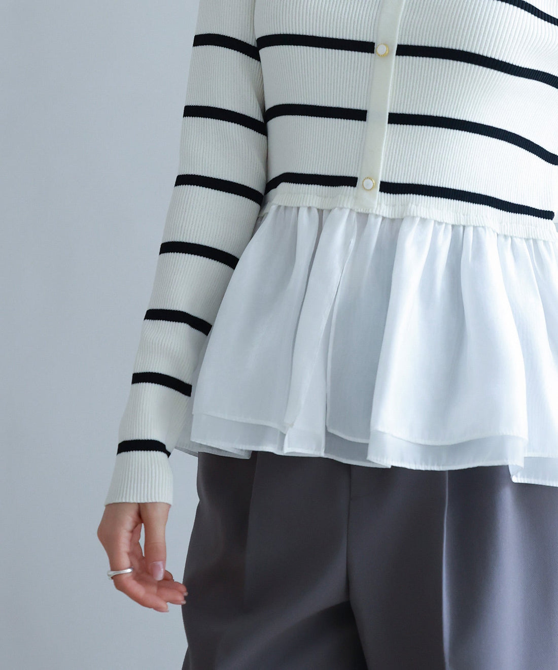 Mixed-Material Peplum-Hem Knit Pullover OEM ODM reference 8 - additional view 8