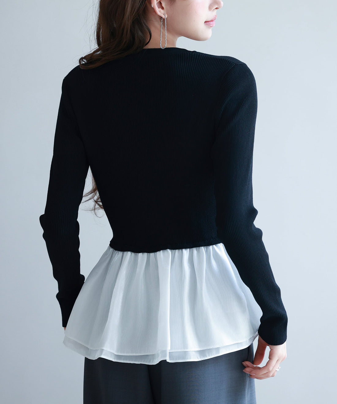 Mixed-Material Peplum-Hem Knit Pullover OEM ODM reference 12 - additional view 12