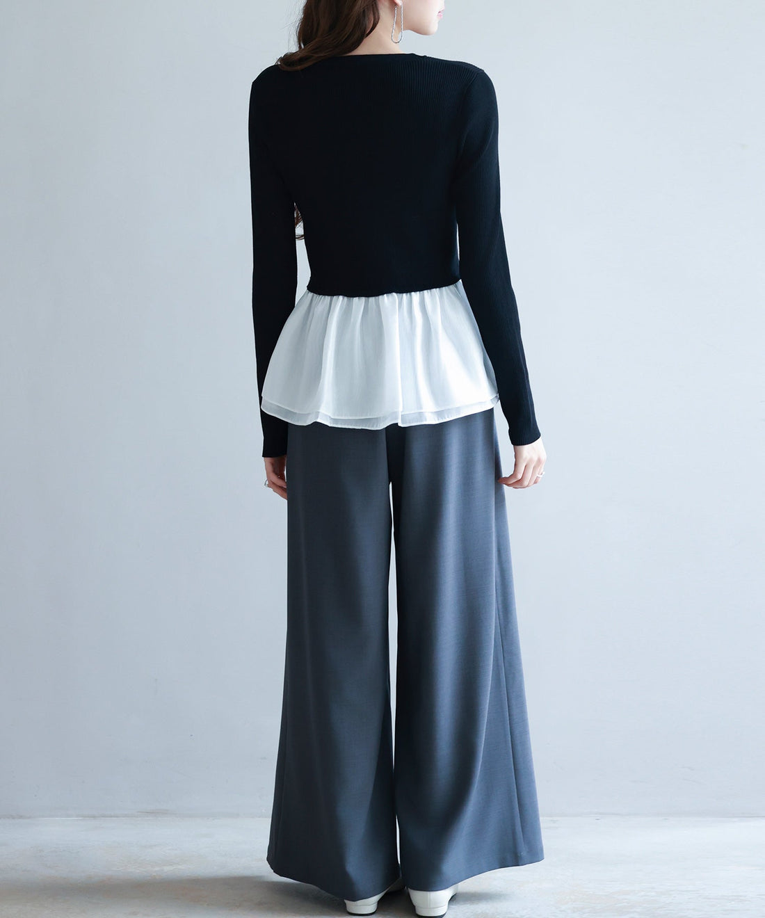 Mixed-Material Peplum-Hem Knit Pullover OEM ODM reference 14 - additional view 14