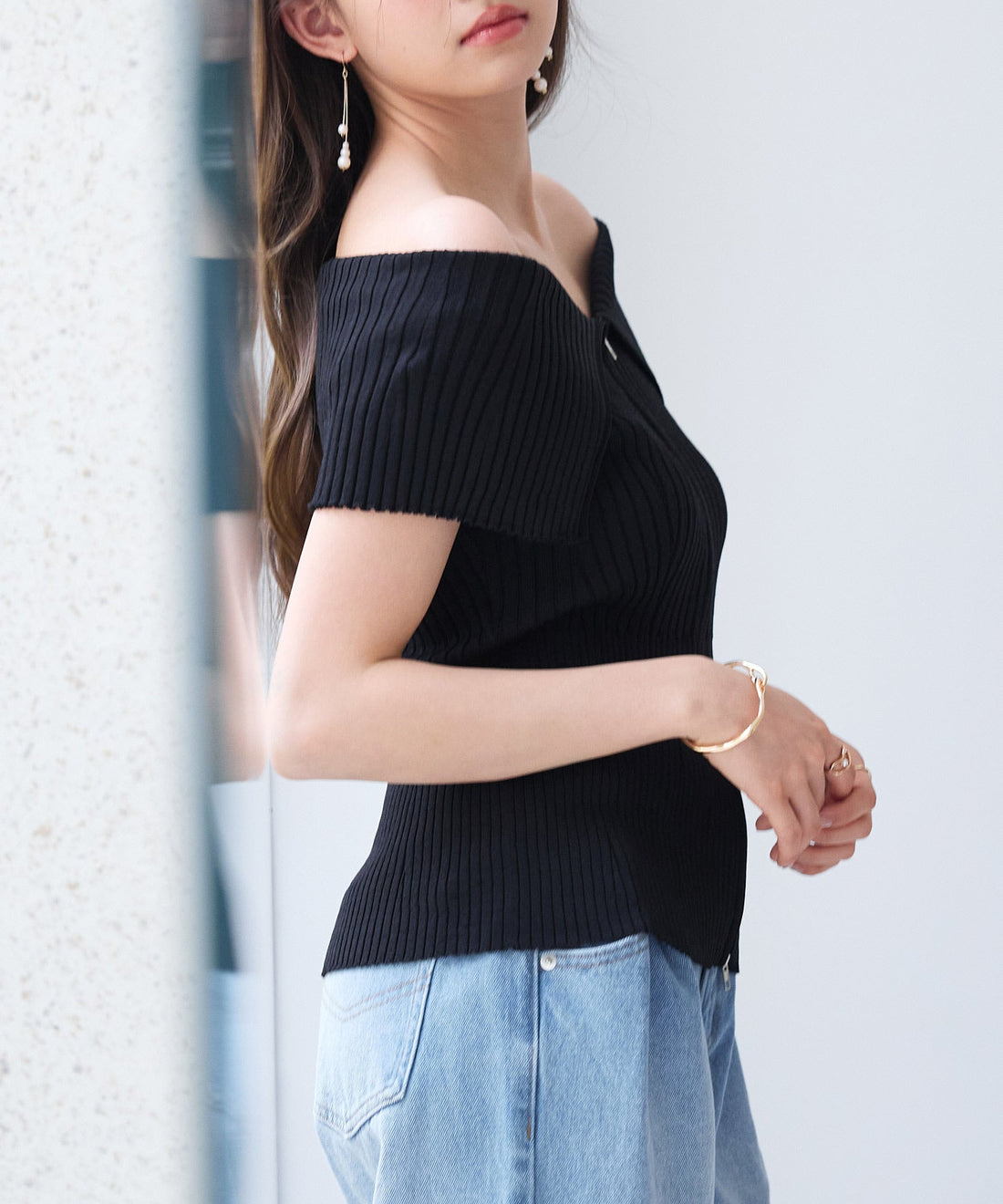 Double-Zip Off-Shoulder Knit Top OEM ODM reference 11 - additional view 11
