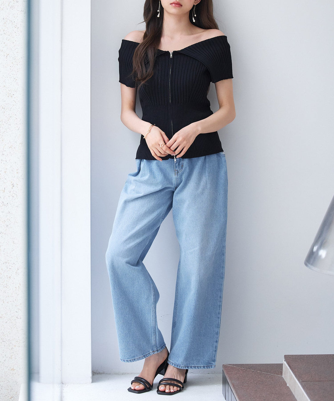 Double-Zip Off-Shoulder Knit Top OEM ODM reference 13 - additional view 13