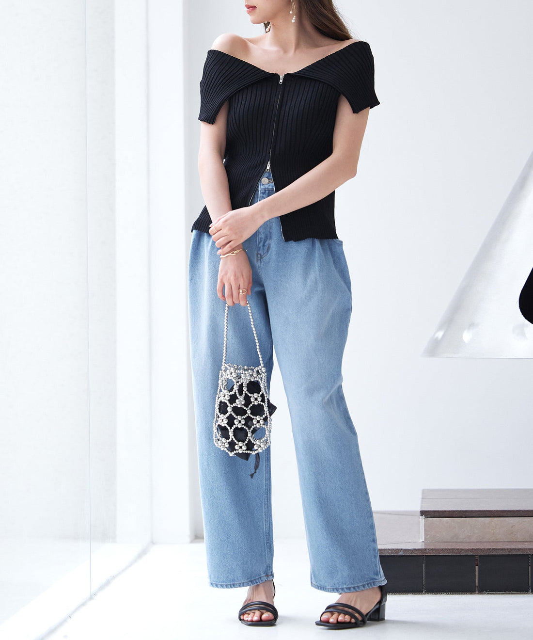 Double-Zip Off-Shoulder Knit Top OEM ODM reference 15 - additional view 15