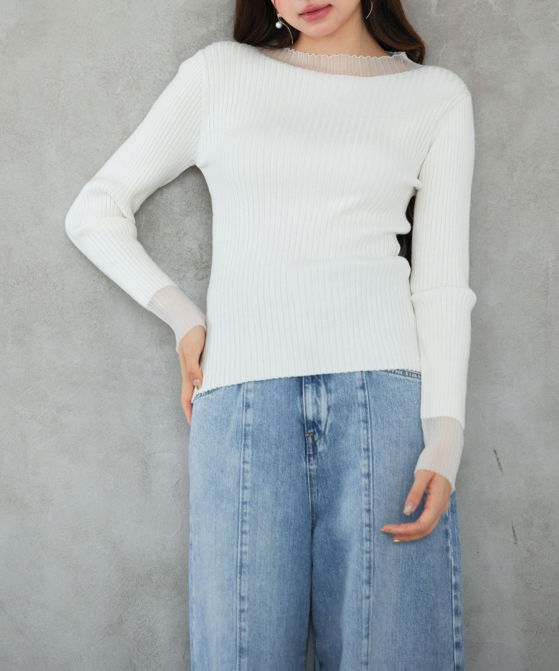 Sheer-Panel Long-Sleeve Rib-Knit Top OEM ODM reference 14 - additional view 14