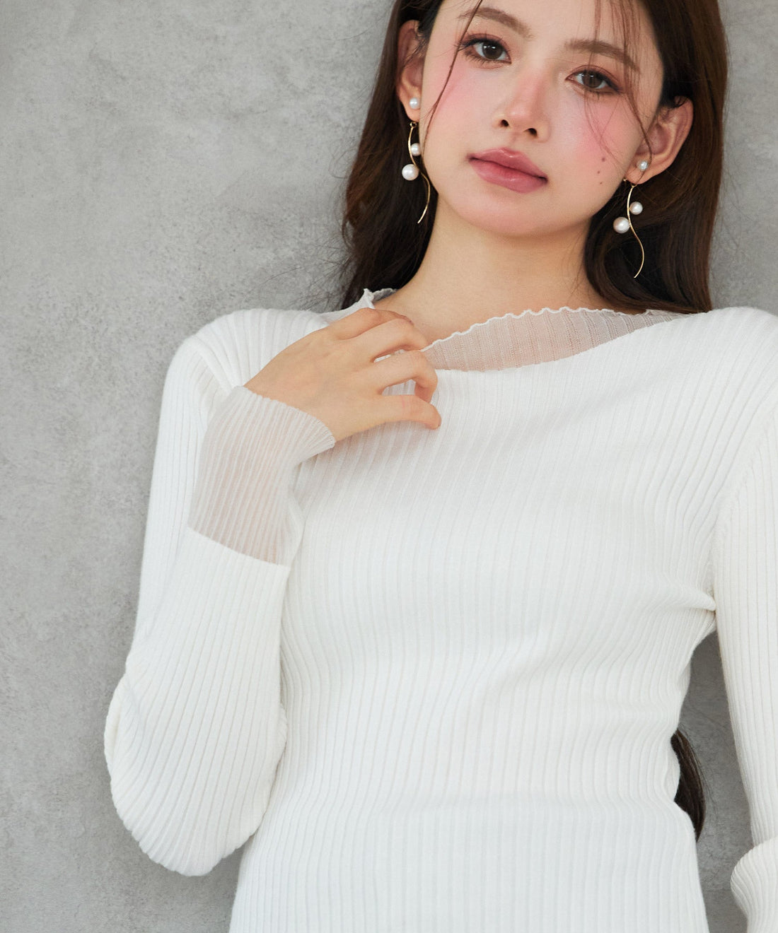 Sheer-Panel Long-Sleeve Rib-Knit Top OEM ODM reference 15 - additional view 15