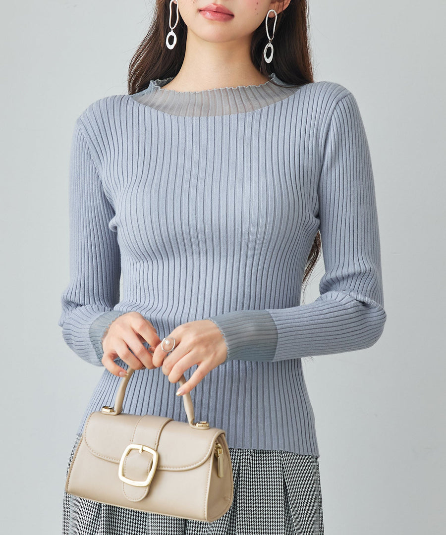 Sheer-Panel Long-Sleeve Rib-Knit Top OEM ODM reference 1