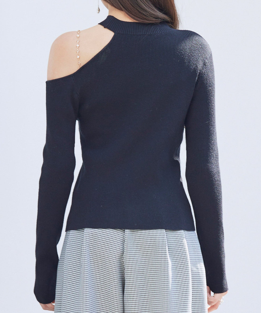 Oblique-Neck One-Shoulder Rib-Knit Top OEM ODM reference 11 - additional view 11