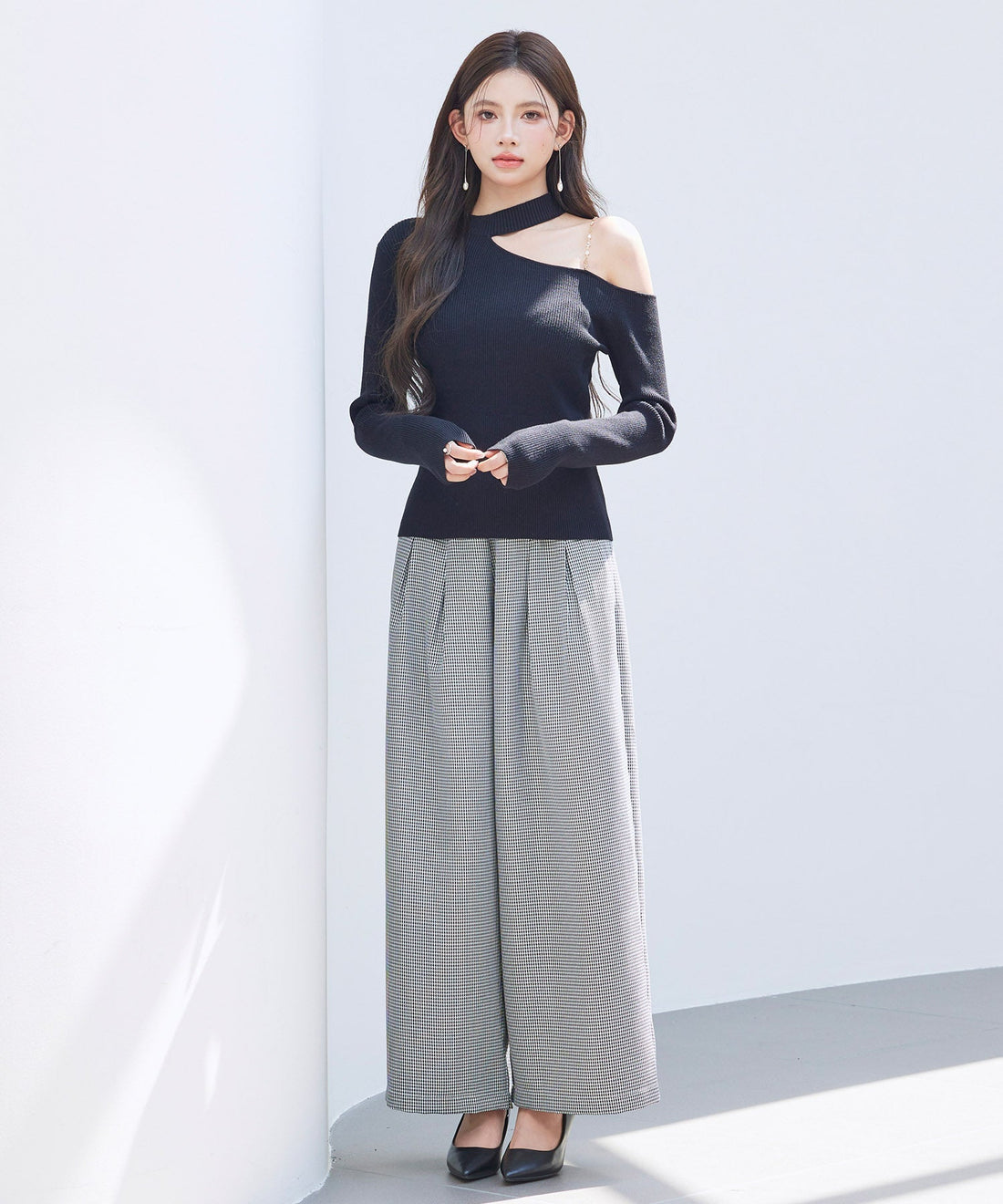 Oblique-Neck One-Shoulder Rib-Knit Top OEM ODM reference 15 - additional view 15