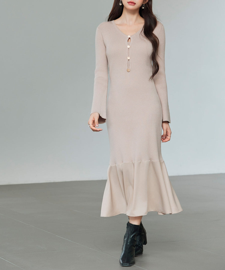 Mixed-Material Mermaid Knit Dress OEM ODM reference 1