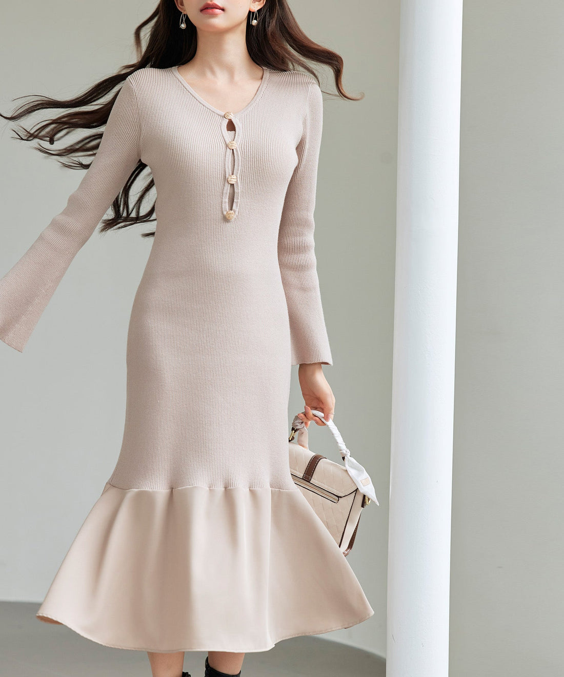 Mixed-Material Mermaid Knit Dress OEM ODM reference 8 - additional view 8