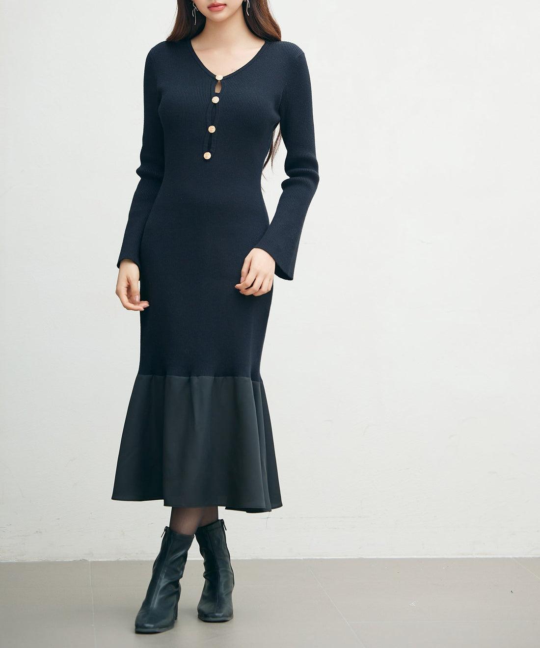 Mixed-Material Mermaid Knit Dress OEM ODM reference 12 - additional view 12