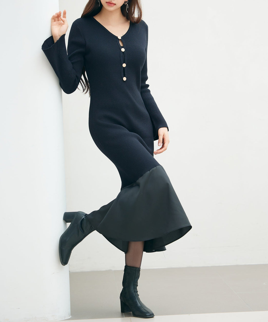 Mixed-Material Mermaid Knit Dress OEM ODM reference 13 - additional view 13