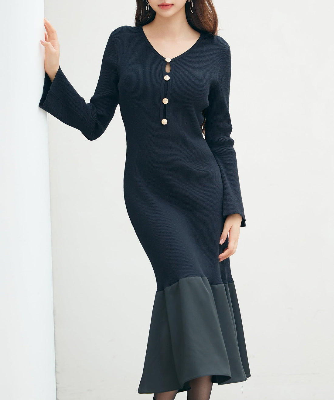 Mixed-Material Mermaid Knit Dress OEM ODM reference 15 - additional view 15