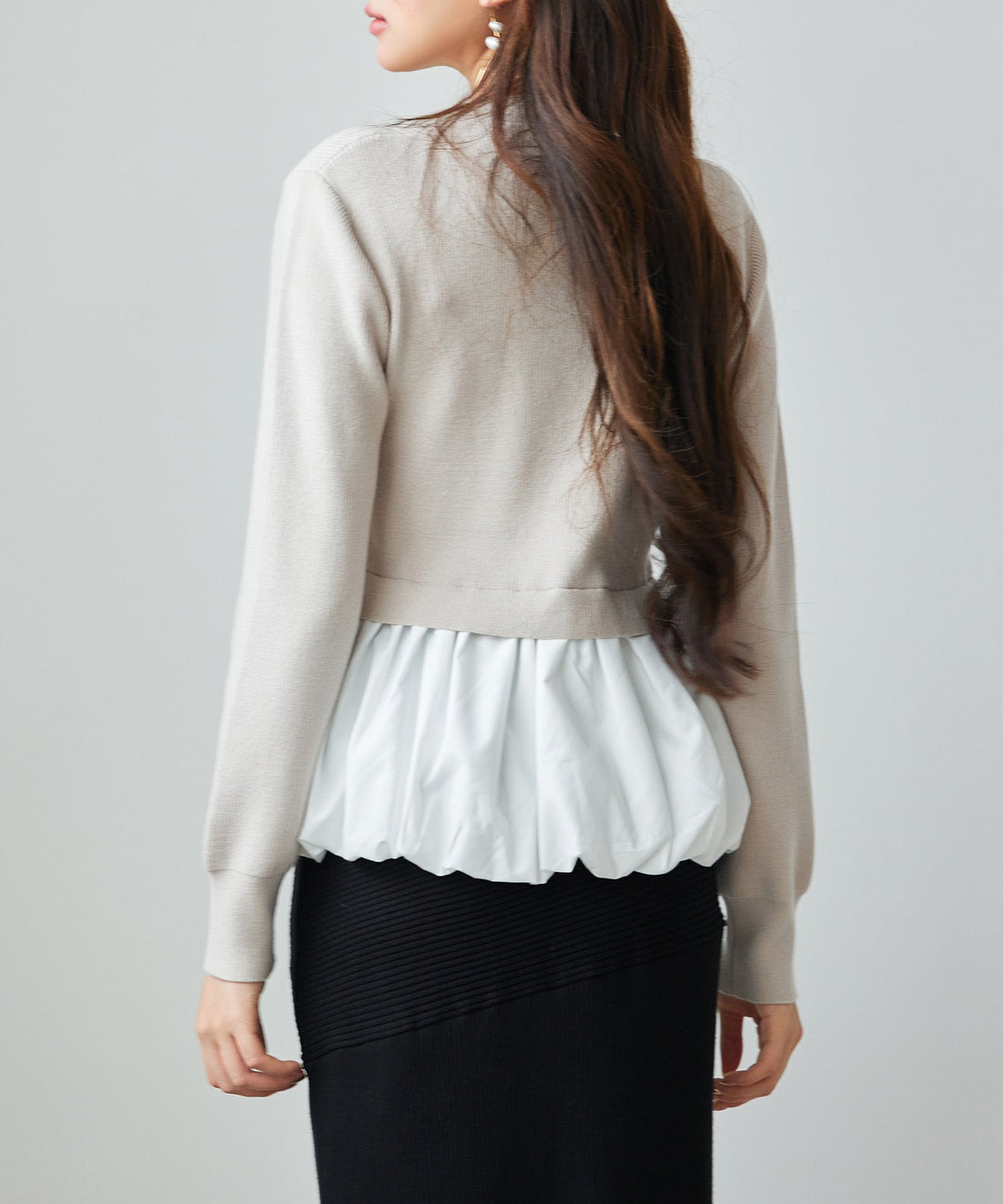 Mixed-Material Balloon Peplum Knit Top OEM ODM reference 12 - additional view 12