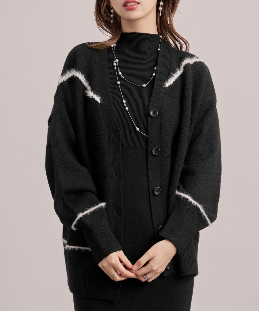 Contrast-Trim Long Knit Cardigan OEM ODM reference 1